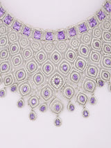 Royal Purple American Diamond Bridal Necklace Set with Maang Tikka