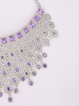 Royal Purple American Diamond Bridal Necklace Set with Maang Tikka