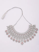 Blush Pink American Diamond Bridal Choker Necklace Set with Maang Tikka