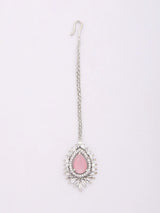 Blush Pink American Diamond Bridal Choker Necklace Set with Maang Tikka
