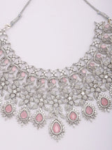 Blush Pink American Diamond Bridal Choker Necklace Set with Maang Tikka