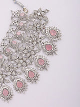 Blush Pink American Diamond Bridal Choker Necklace Set with Maang Tikka
