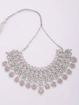 Blush Pink American Diamond Bridal Choker Necklace Set with Maang Tikka