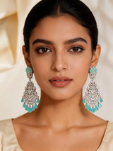 Sea Green American Diamond Statement Earrings