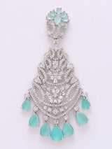 Sea Green American Diamond Statement Earrings