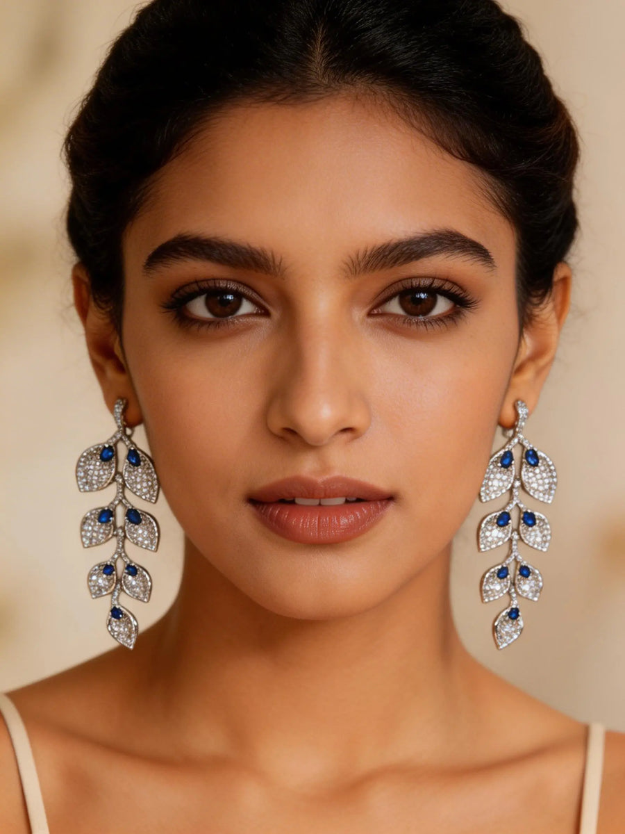 Pink American Diamond Leaf Earrings for Festive Occasions