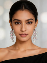 Pink American Diamond Leaf Earrings for Festive Occasions