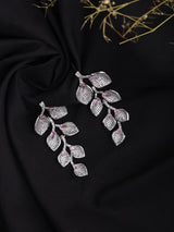 Pink American Diamond Leaf Earrings for Festive Occasions