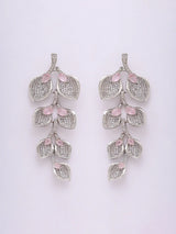 Pink American Diamond Leaf Earrings for Festive Occasions