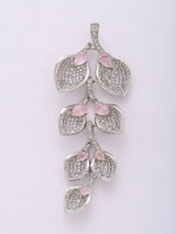 Pink American Diamond Leaf Earrings for Festive Occasions