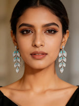 Pink American Diamond Leaf Earrings for Festive Occasions