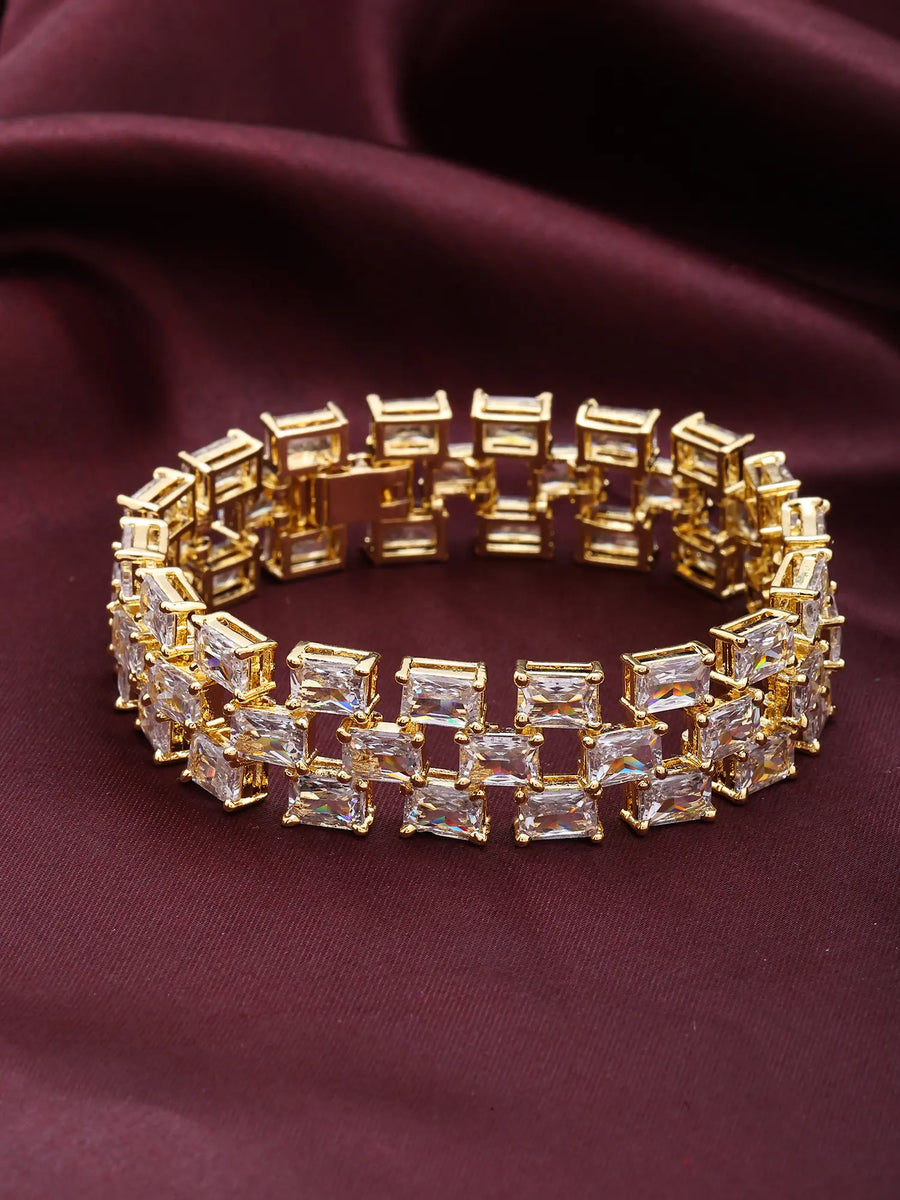 Geometric American Diamond Silver Tone Bracelet