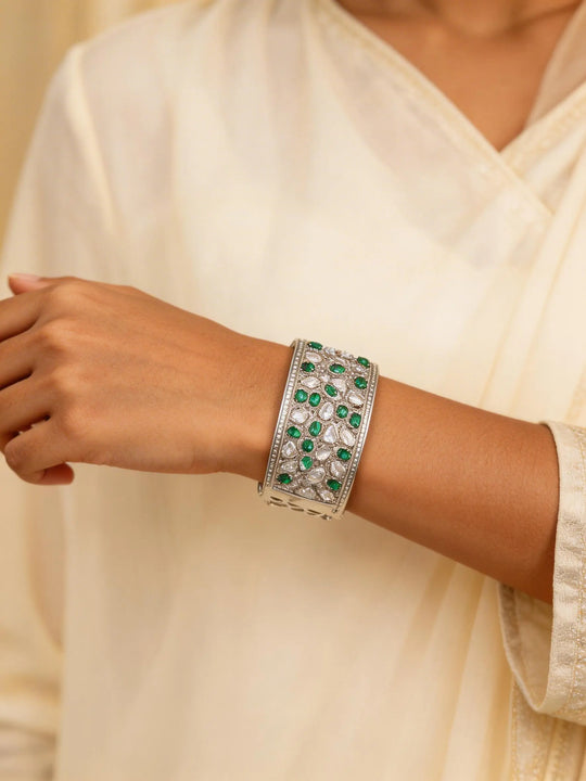 Pink and Sea Green American Diamond Vintage Cuff Bracelet