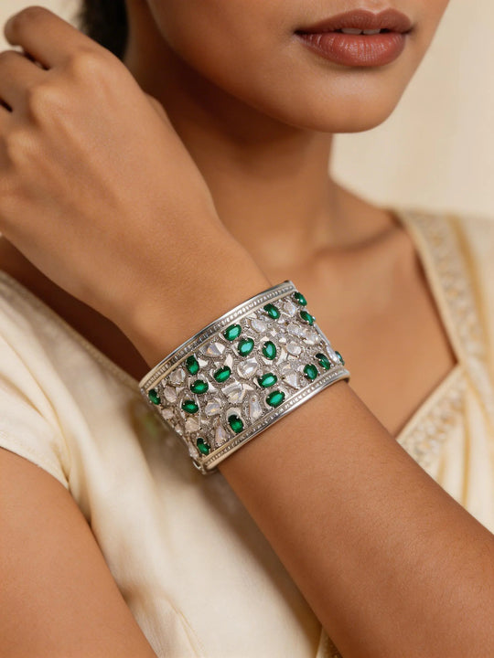 Pink and Sea Green American Diamond Vintage Cuff Bracelet