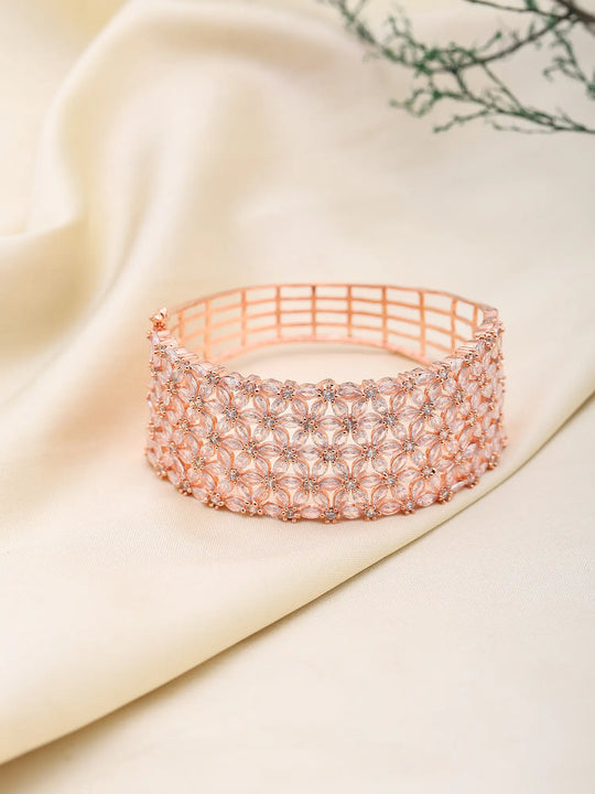 Rose Gold Floral American Diamond Cuff Bracelet