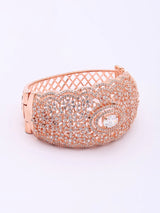 Rose Gold Finish American Diamond Stone Studded Cuff Bracelet