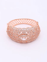 Rose Gold Finish American Diamond Stone Studded Cuff Bracelet