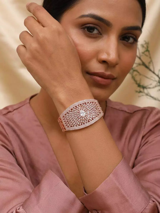 Rose Gold Sunburst American Diamond Cuff Bracelet