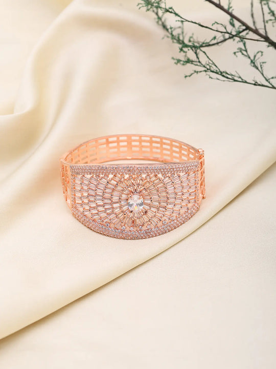 Rose Gold Sunburst American Diamond Cuff Bracelet