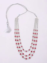 Rose Pink Square Cut Crystal Multi Strand Bridal Necklace Set