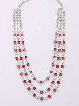 Rose Pink Square Cut Crystal Multi Strand Bridal Necklace Set