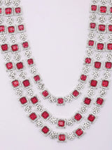 Rose Pink Square Cut Crystal Multi Strand Bridal Necklace Set
