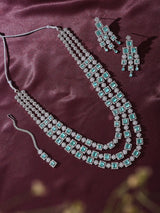 Rose Pink Square Cut Crystal Multi Strand Bridal Necklace Set