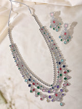 Multi-Strand Cubic Zirconia Brass Bridal Necklace Set with Earrings