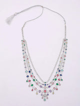 Multi-Strand Cubic Zirconia Brass Bridal Necklace Set with Earrings