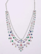 Multi-Strand Cubic Zirconia Brass Bridal Necklace Set with Earrings