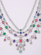 Multi-Strand Cubic Zirconia Brass Bridal Necklace Set with Earrings