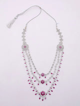 Dark Pink Floral Multi Strand Bridal Necklace Set in Brass