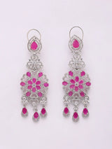 Dark Pink Floral Multi Strand Bridal Necklace Set in Brass
