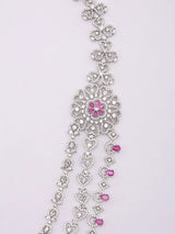Dark Pink Floral Multi Strand Bridal Necklace Set in Brass