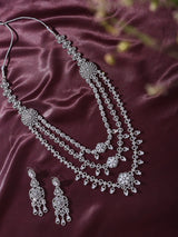 Dark Pink Floral Multi Strand Bridal Necklace Set in Brass
