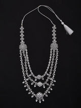 Dark Pink Floral Multi Strand Bridal Necklace Set in Brass
