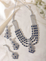 Blue and Purple Multi-Strand American Diamond Bridal Necklace Set