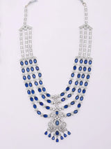Blue and Purple Multi-Strand American Diamond Bridal Necklace Set