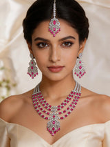 Blue and Purple Multi-Strand American Diamond Bridal Necklace Set