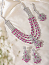 Blue and Purple Multi-Strand American Diamond Bridal Necklace Set