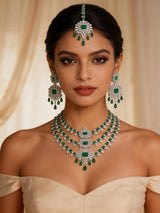 Multi-Strand Brass Necklace Set with Maang Tikka