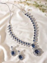 Blue and Pink Stone Studded Brass Necklace Set with Earrings