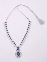 Blue and Pink Stone Studded Brass Necklace Set with Earrings