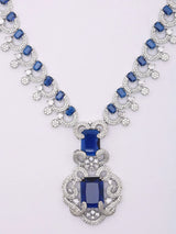 Blue and Pink Stone Studded Brass Necklace Set with Earrings