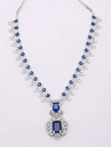 Blue and Pink Stone Studded Brass Necklace Set with Earrings