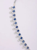 Blue and Pink Stone Studded Brass Necklace Set with Earrings