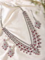 Cubic Zirconia Multi Strand Bridal Necklace Set with Maang Tikka