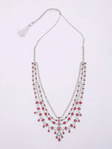 Cubic Zirconia Multi Strand Bridal Necklace Set with Maang Tikka