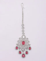 Cubic Zirconia Multi Strand Bridal Necklace Set with Maang Tikka