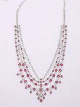 Cubic Zirconia Multi Strand Bridal Necklace Set with Maang Tikka